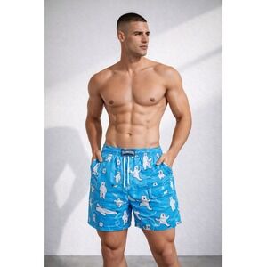 Vilebrequin Mens 5XL Polar Bear Moorea‎ Swim Trunks Shorts Light Blue Vacation